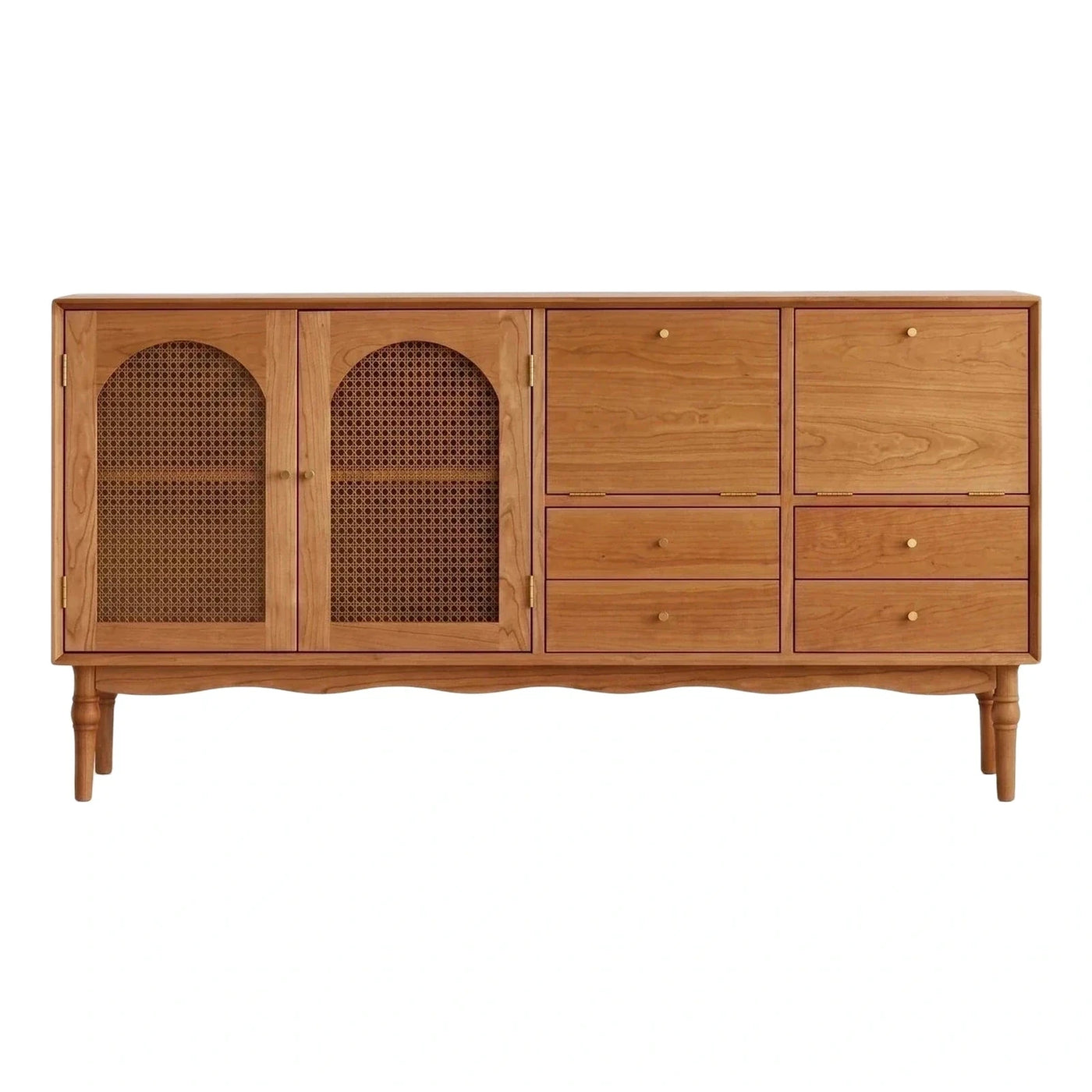 Wooden Sideboard with Arched Rattan Doors and Drawers
