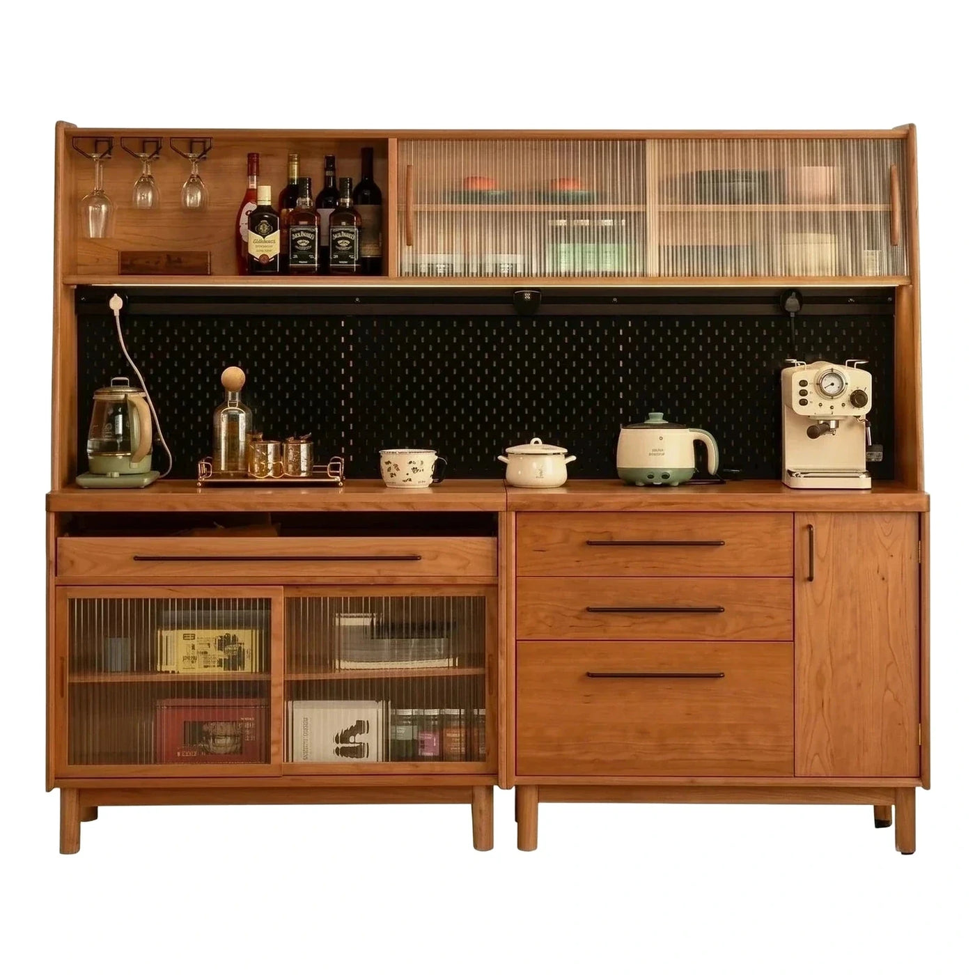 Modern Wooden Sideboard Cabinet with Fluted Glass
