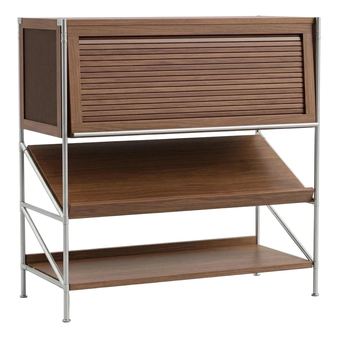 Modern Walnut and Metal Sideboard with Roll-Top