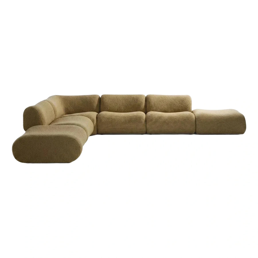 Curved Brown Boucle Modular Sectional Sofa