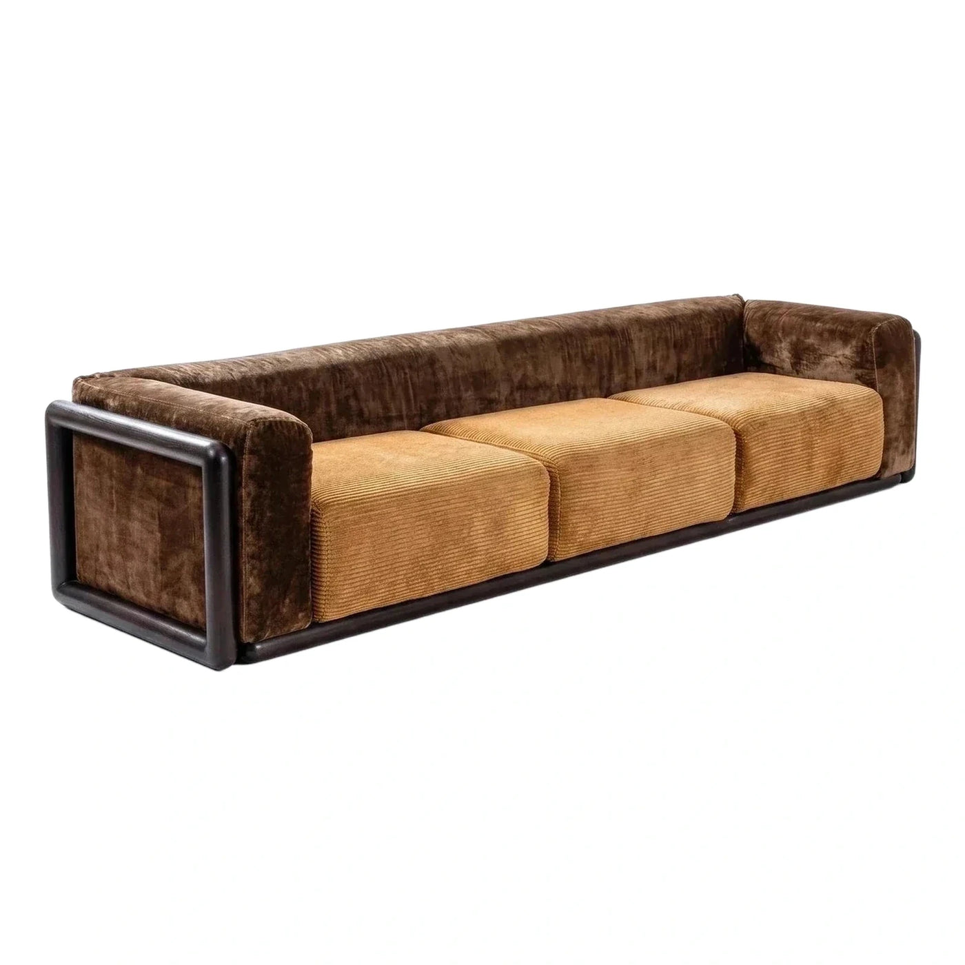 Modern Two Tone Velvet Sofa Dark Wood Frame