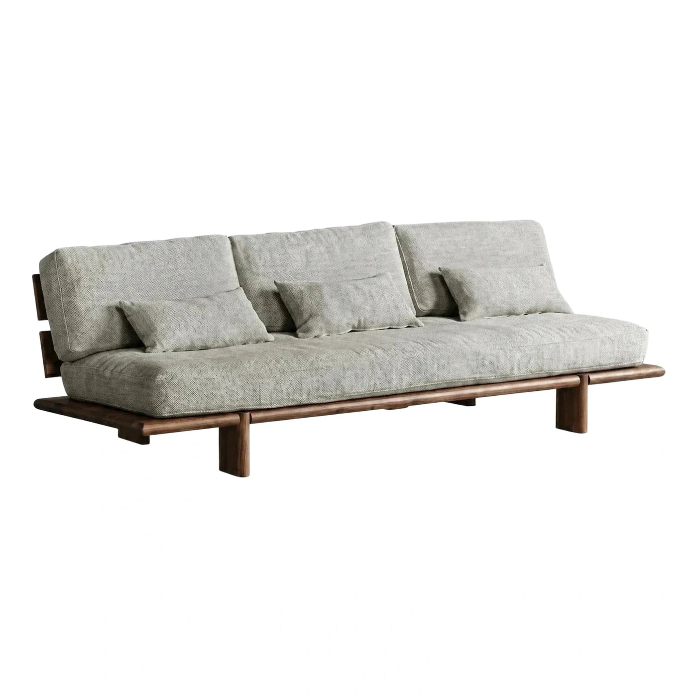 Modern Dark Wood Platform Three Seater Sofa
