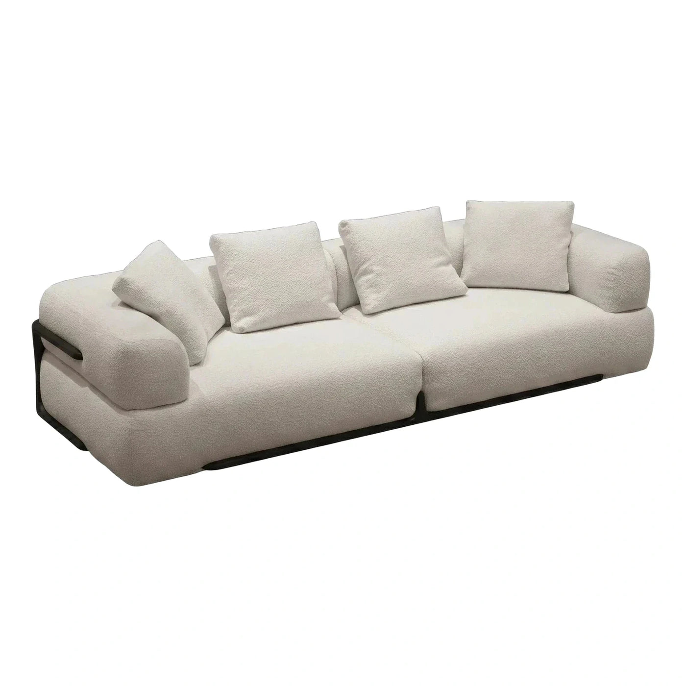 Modern Cream Boucle Sofa with Black Metal Base