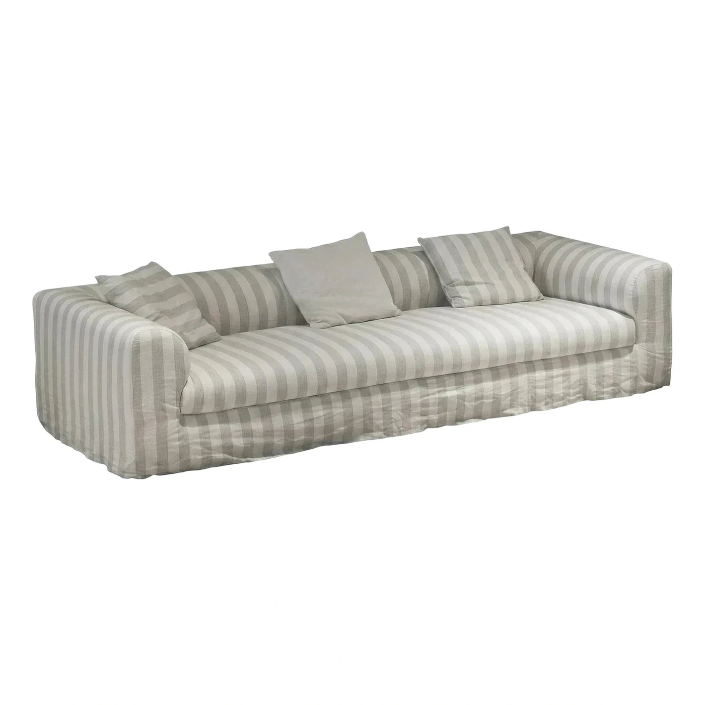 Grey and White Striped Slipcover Sofa with Pillows