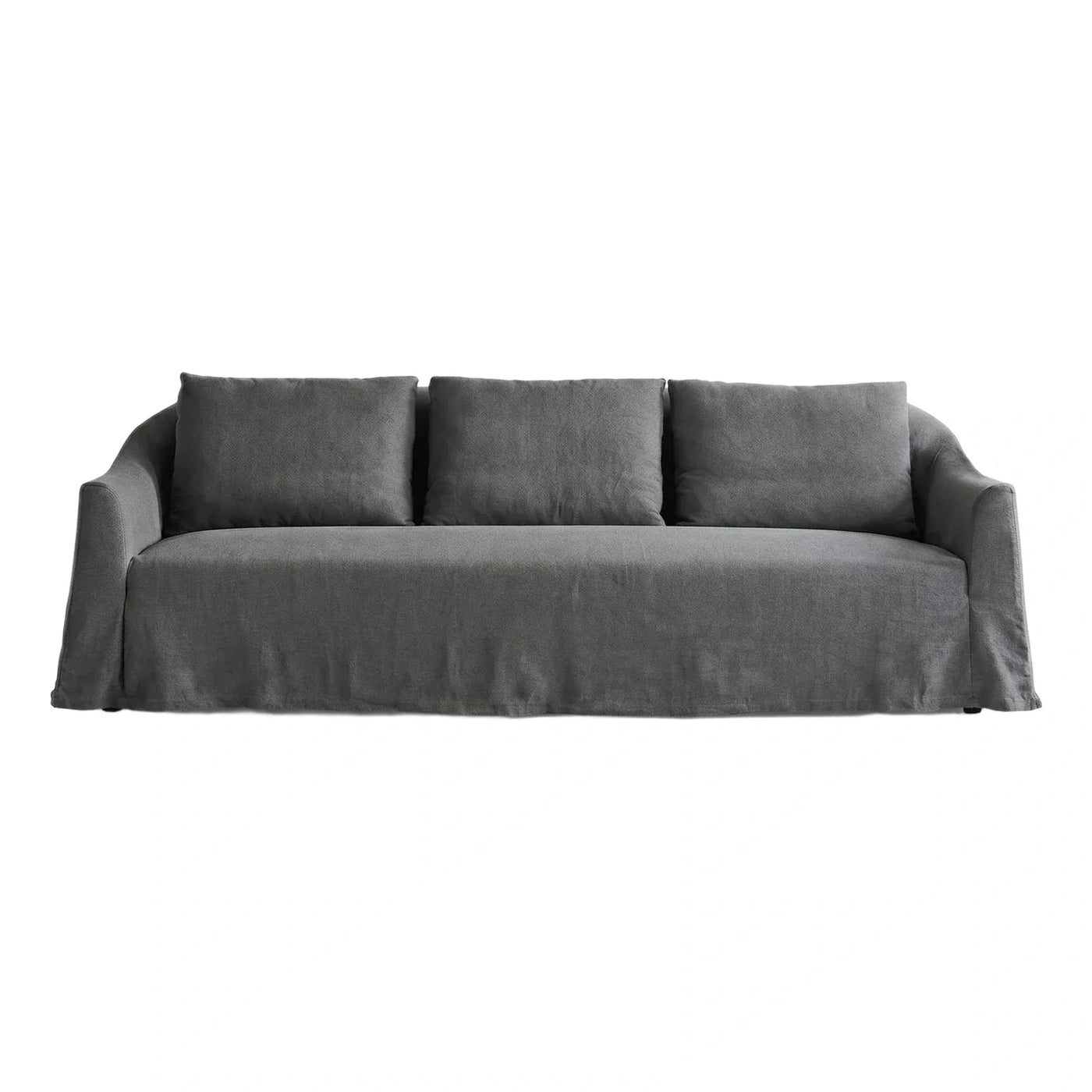 Grey Fabric Three-Seater Sofa with Skirted Base