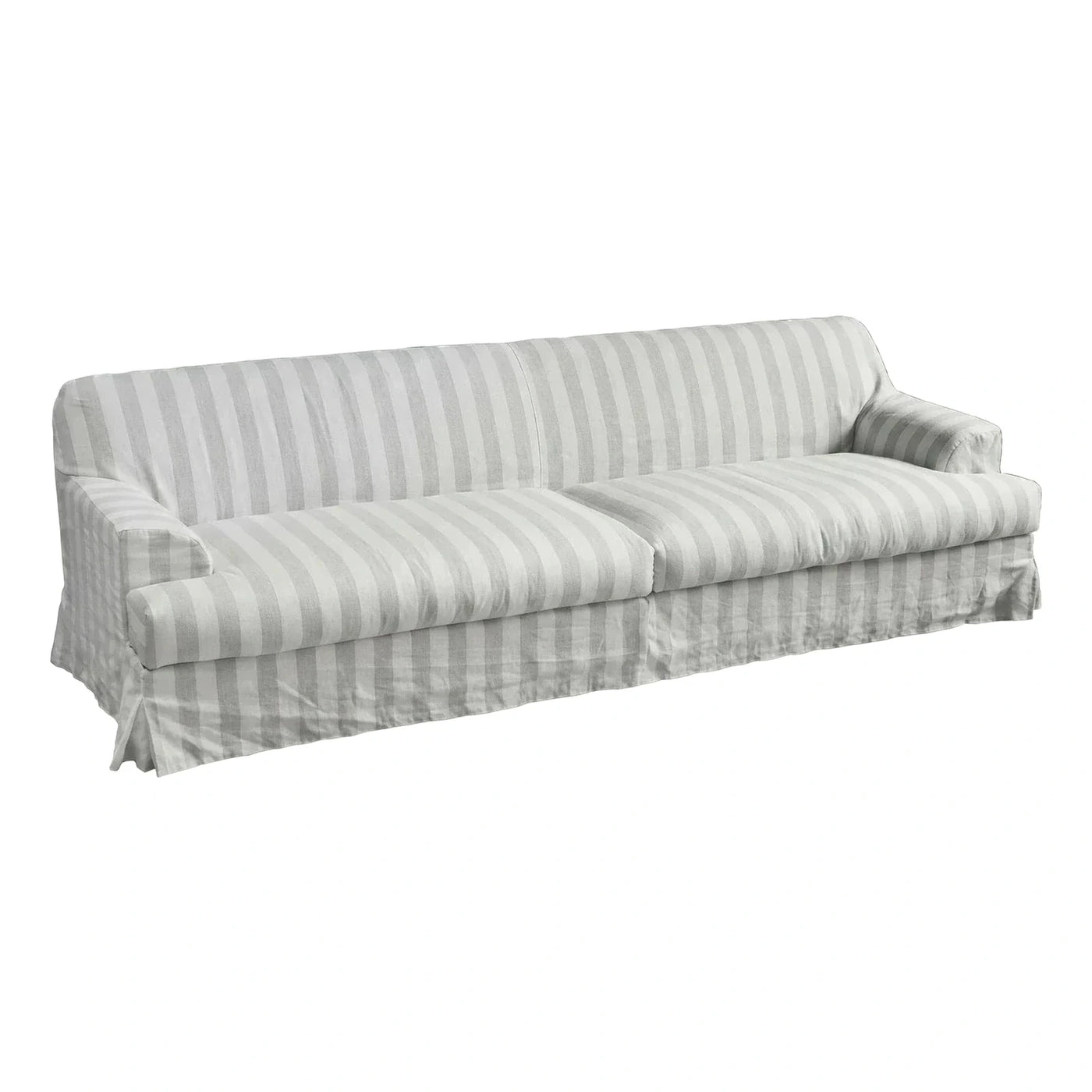 Grey and White Striped Slipcover Sofa