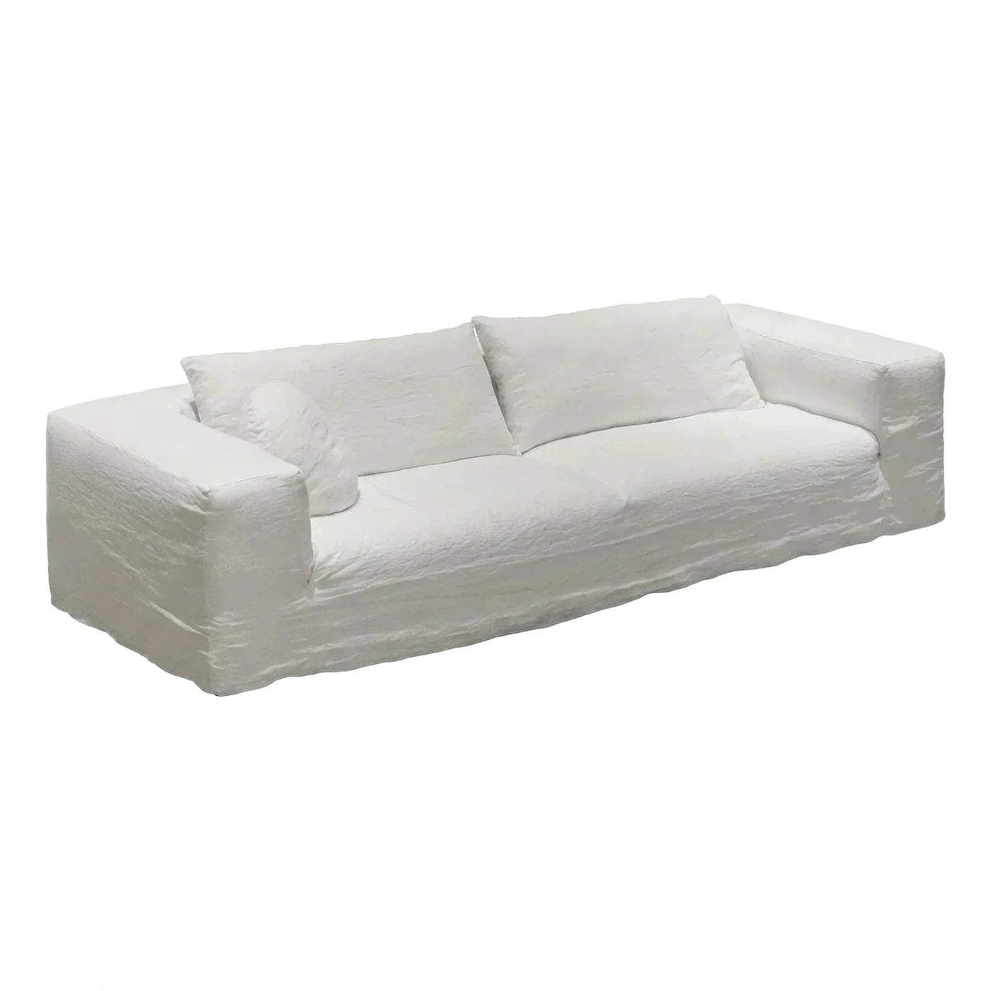 White Fabric Slipcover Sofa with Loose Cushions