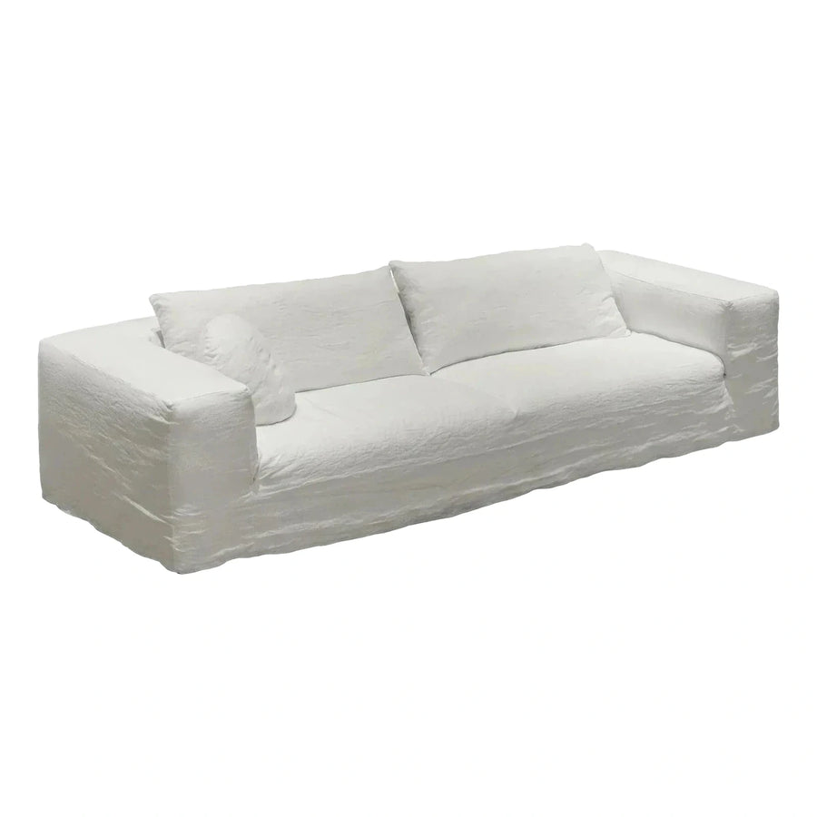 White Fabric Slipcover Sofa with Loose Cushions