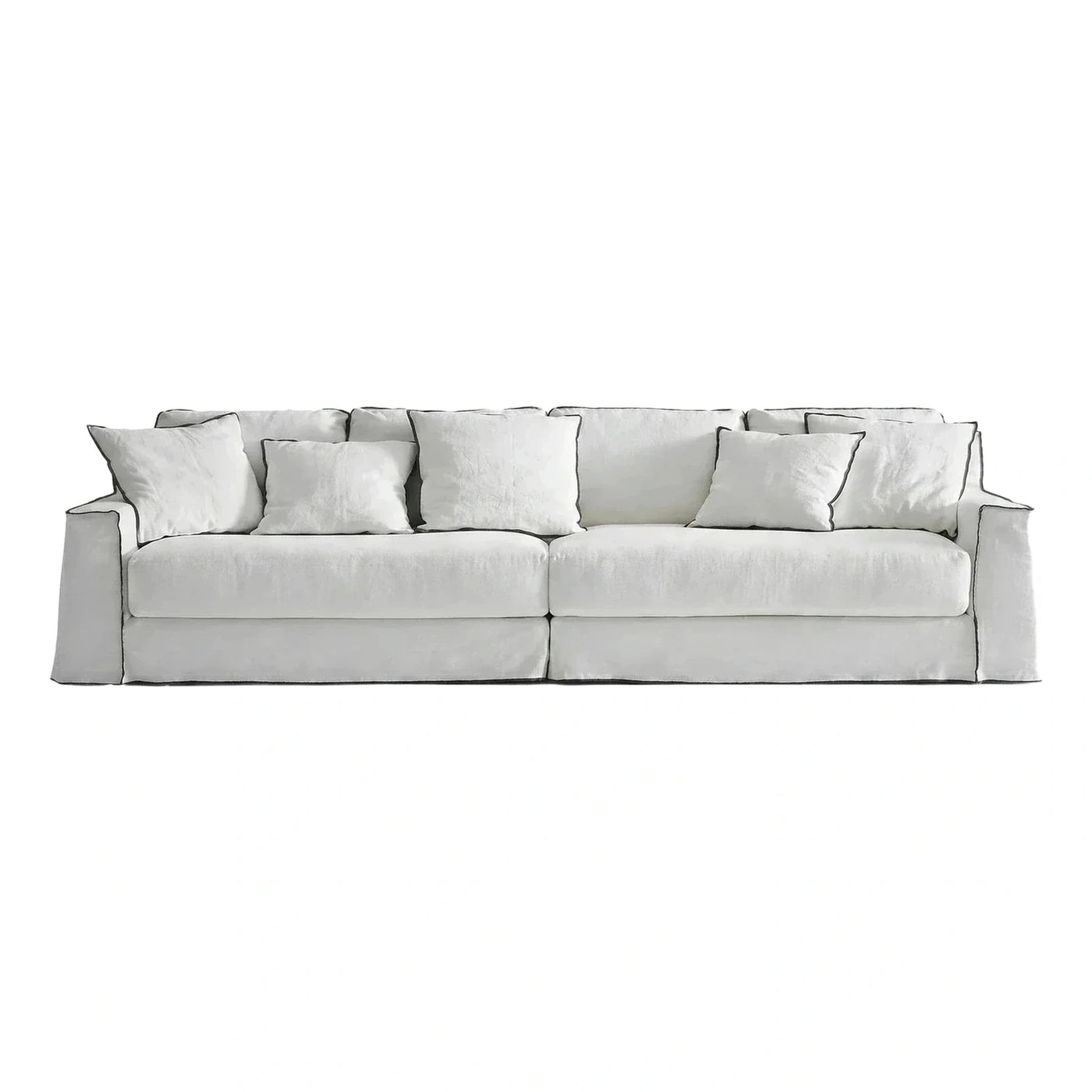 Modern White Fabric Sofa with Contrast Piping