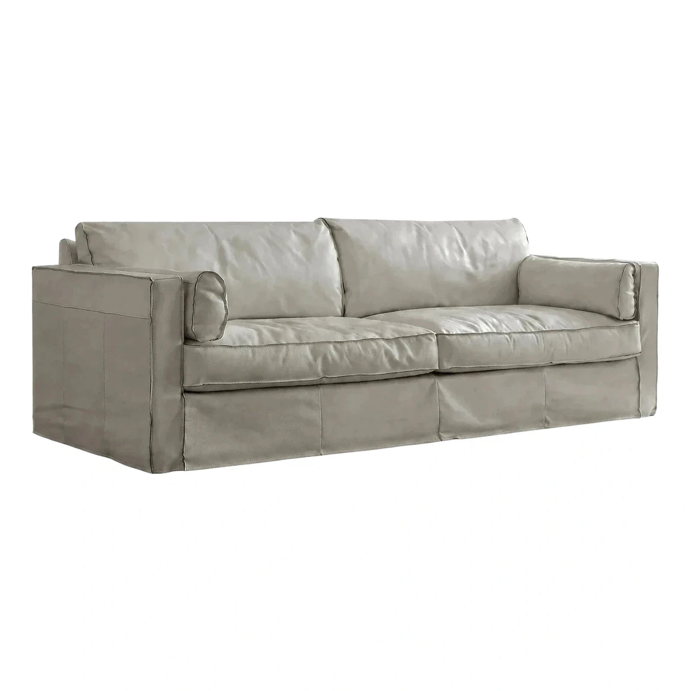 Modern Grey Leather Sofa with Box Arms