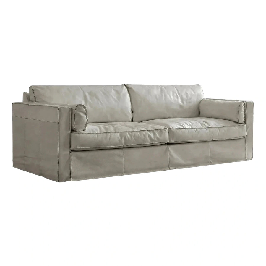 Modern Grey Leather Sofa with Box Arms
