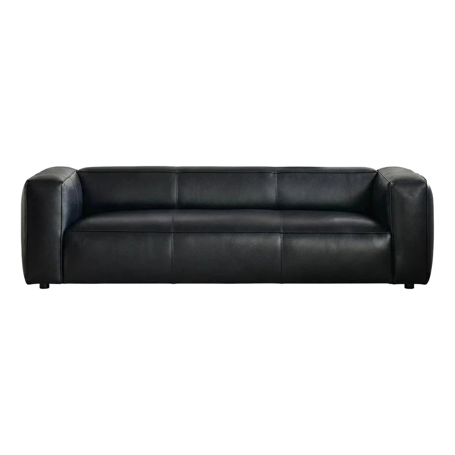 Modern Black Leather Three Seater Sofa