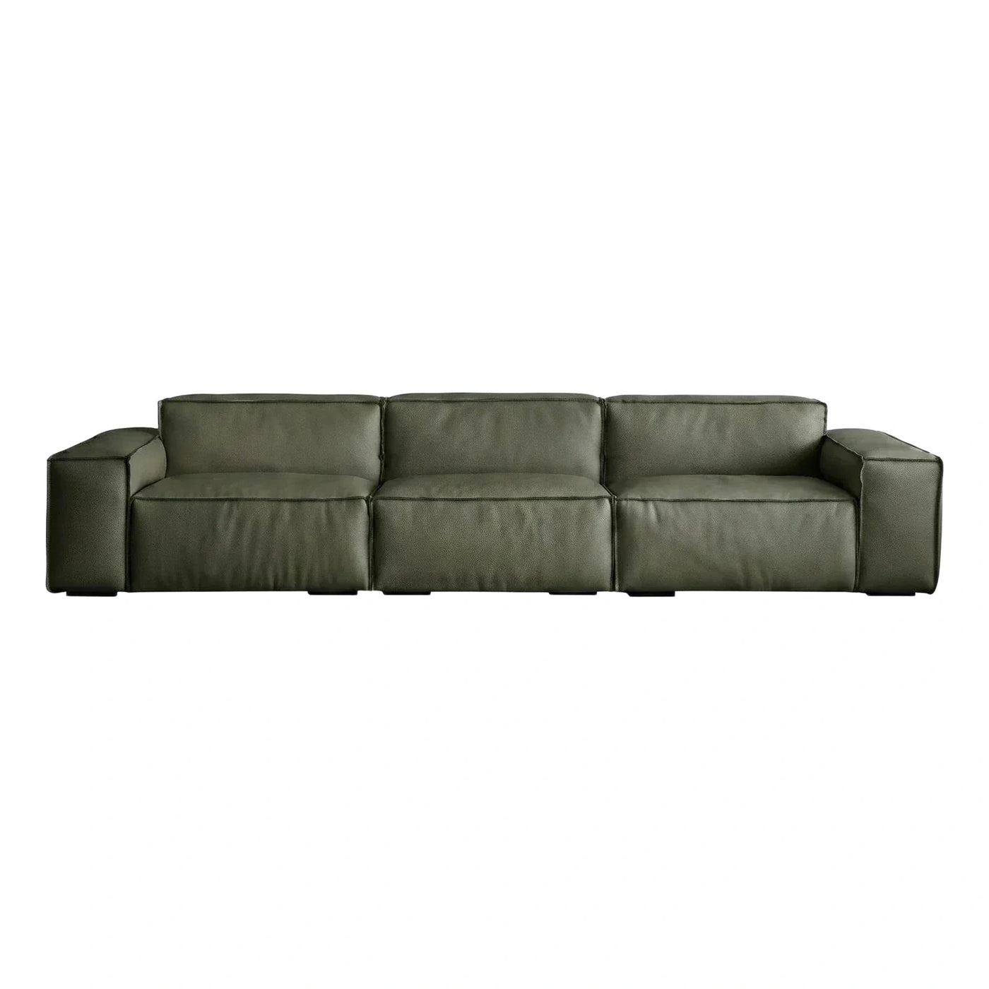 Modern Olive Green Leather Three-Seater Sofa