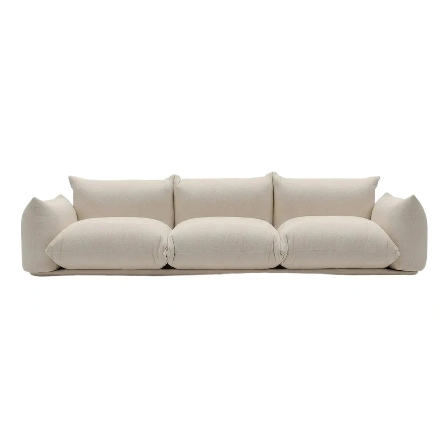 Modern Cream Boucle Three-Seater Low Profile Sofa
