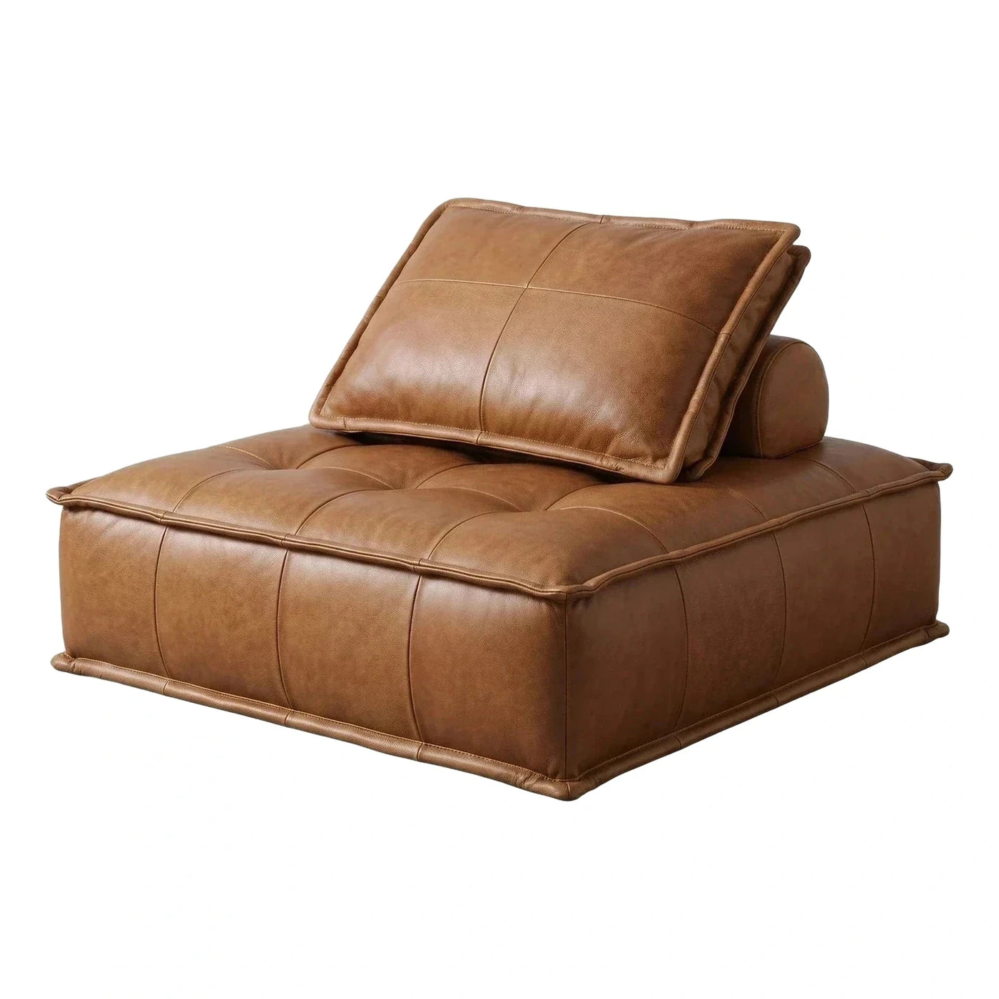 Brown Leather Tufted Modular Floor Sofa Lounge