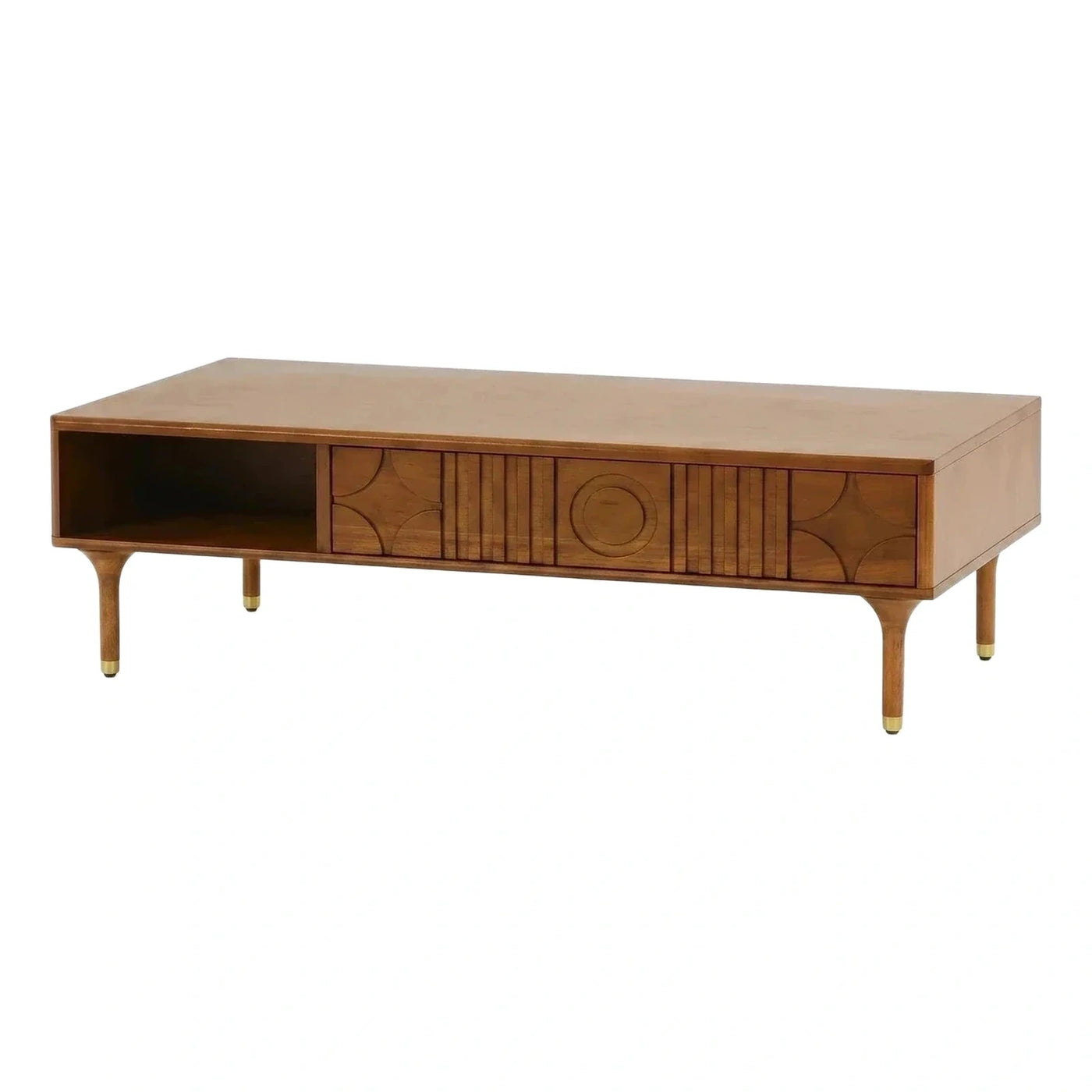 Mid-Century Modern Wood TV Stand with Geometric Drawers
