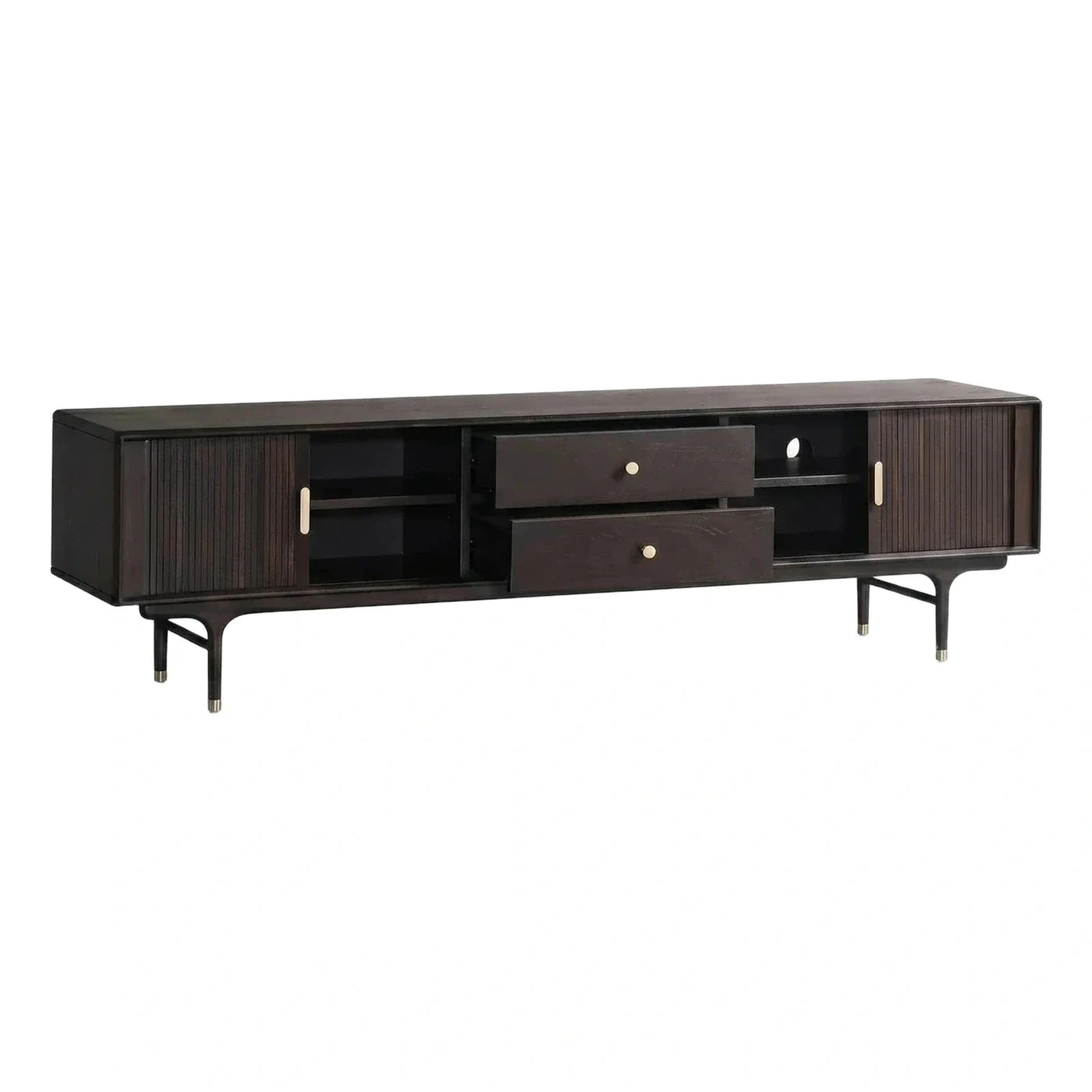Dark Wood TV Stand with Fluted Doors