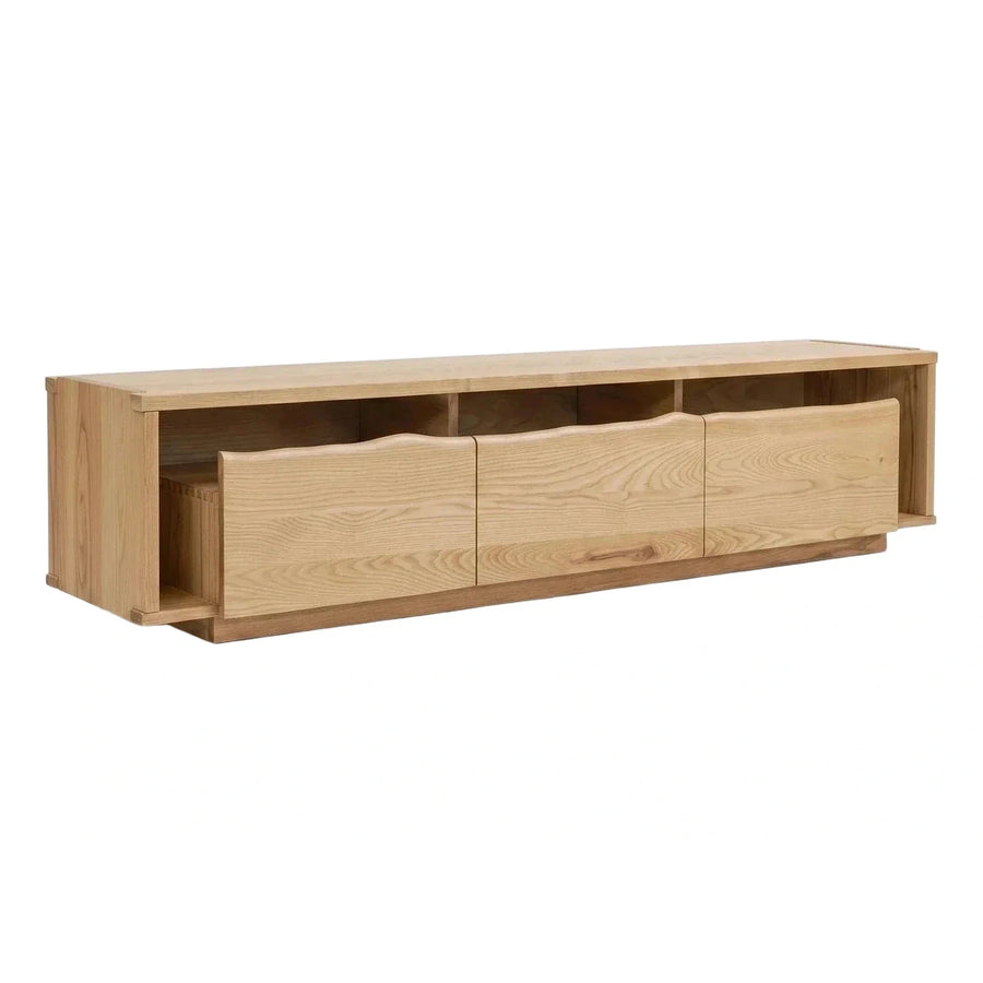 Light Wood Media Console with Wavy Sliding Doors