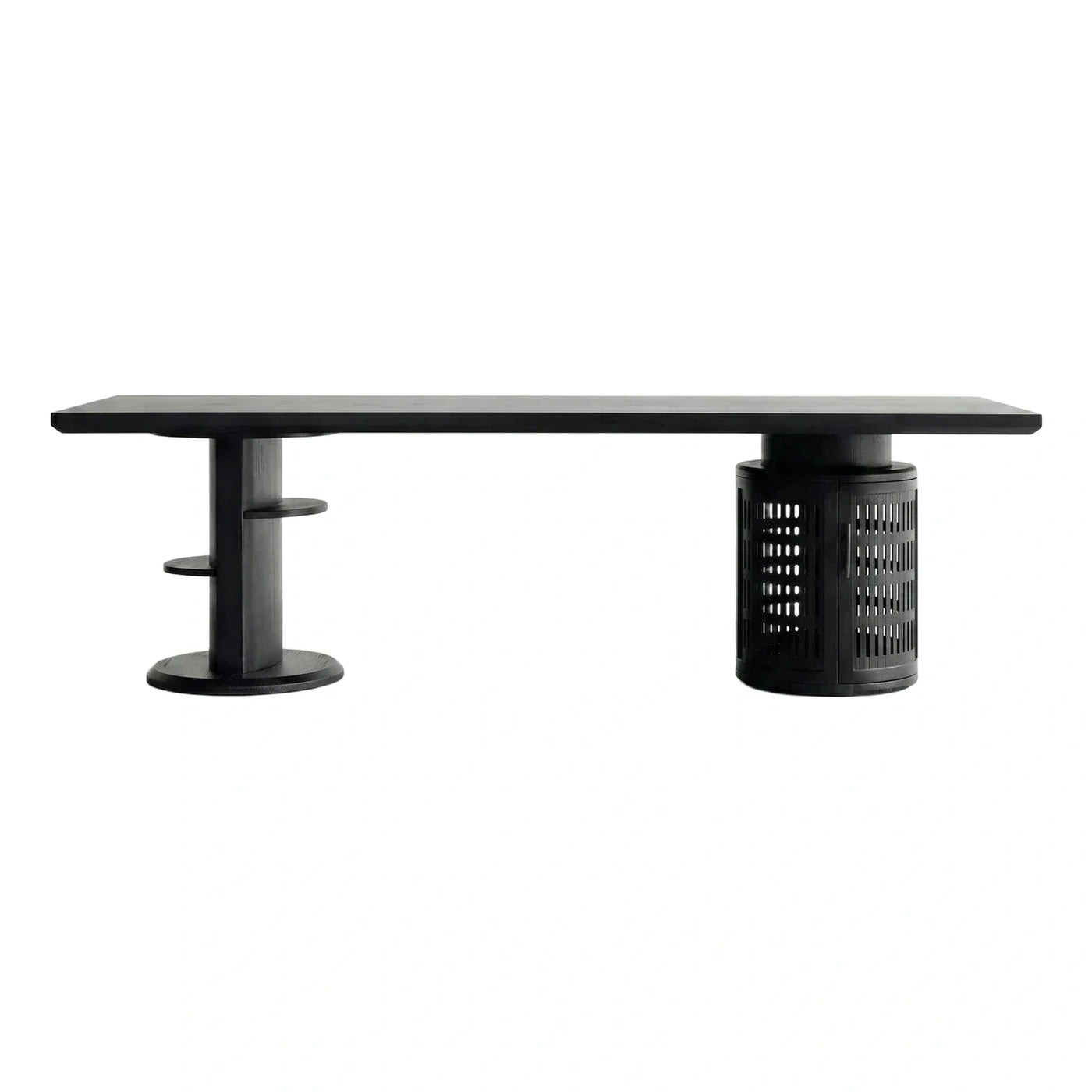 Black Wood Media Console with Slatted Cabinet