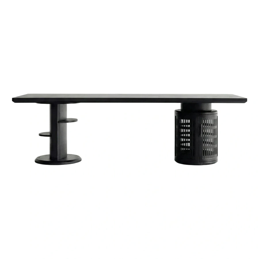 Black Wood Media Console with Slatted Cabinet