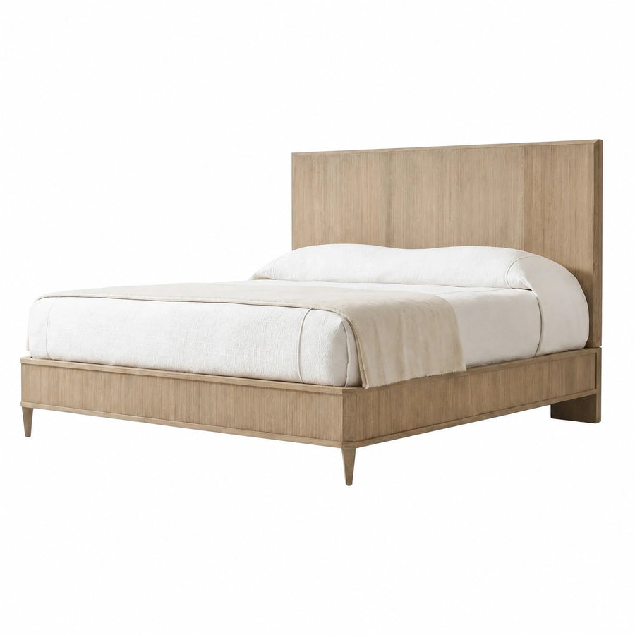 Light Wood Platform Bed with Tall Headboard