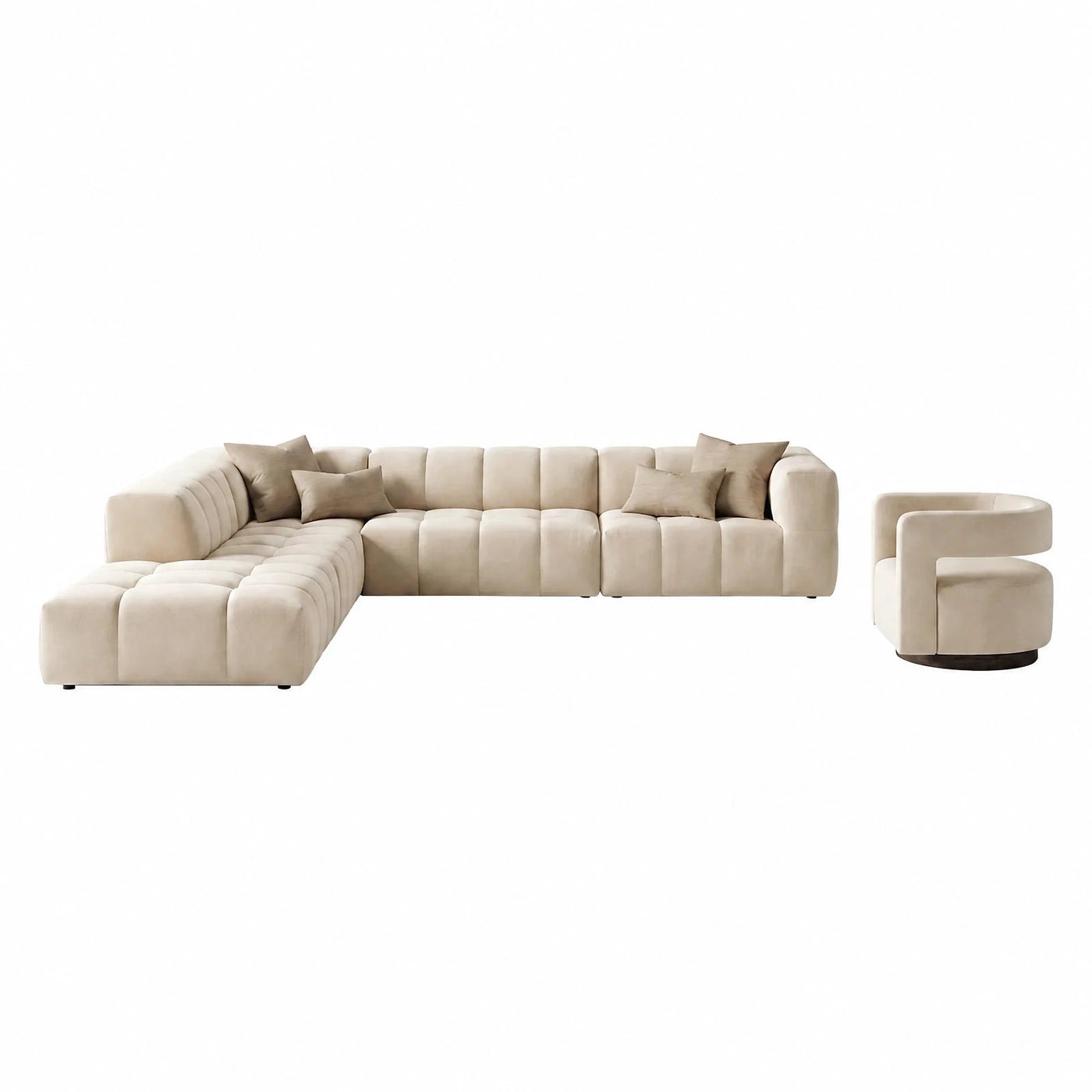 Cream Modular Sectional Sofa Set with Swivel Chair