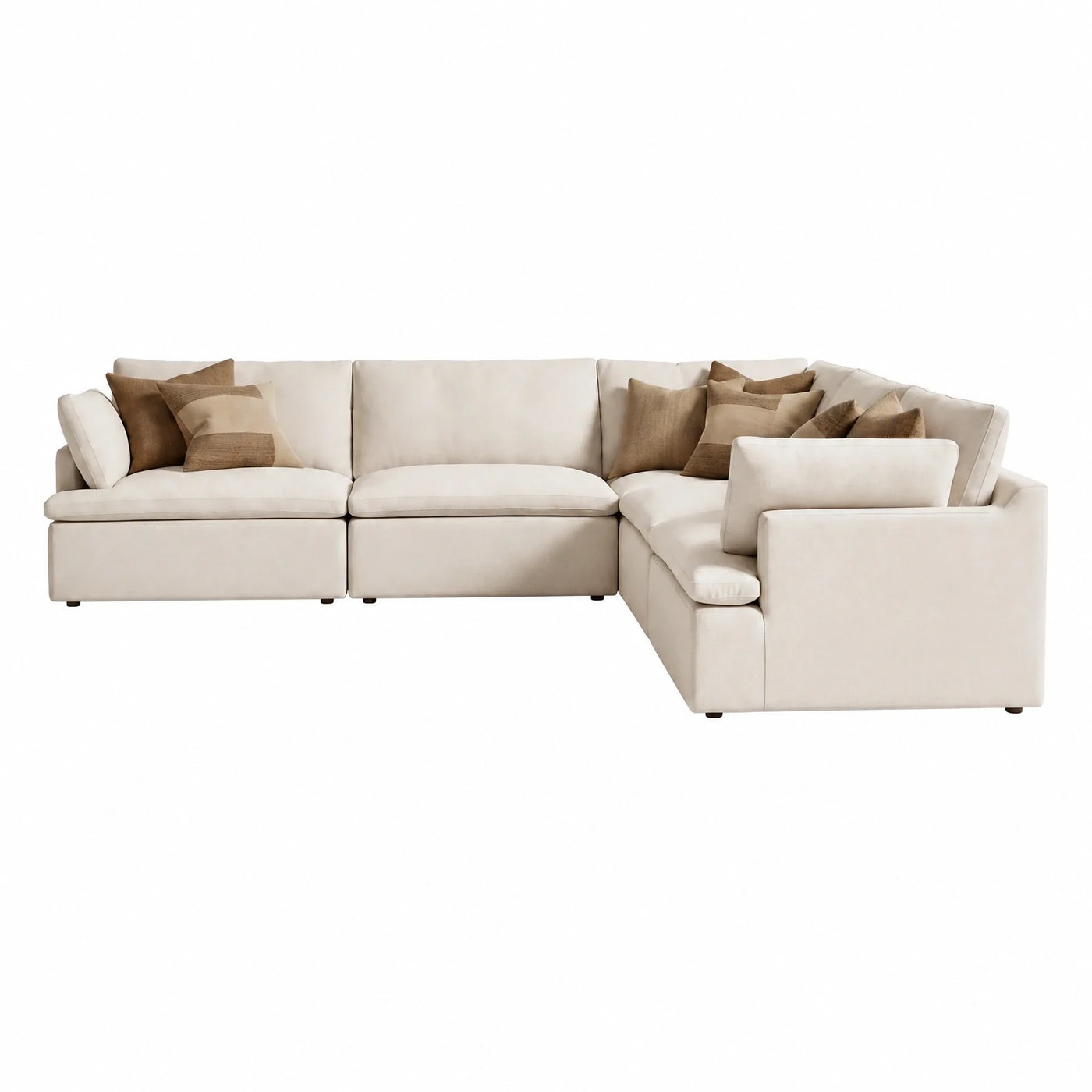 Cream Modular Sectional Sofa with Throw Pillows