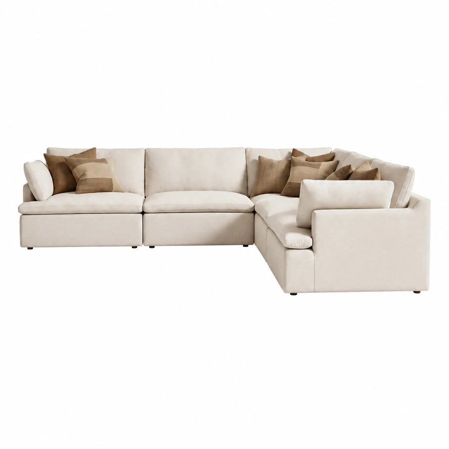 Cream Modular Sectional Sofa with Throw Pillows