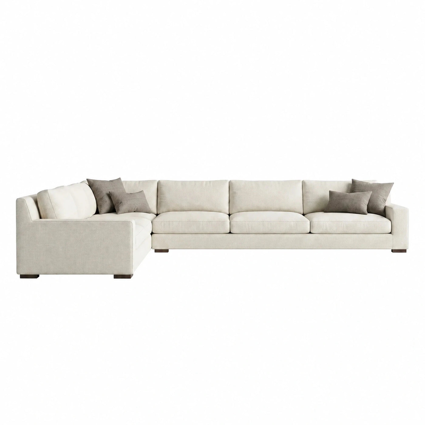 Cream Fabric L-Shaped Sectional Sofa with Pillows