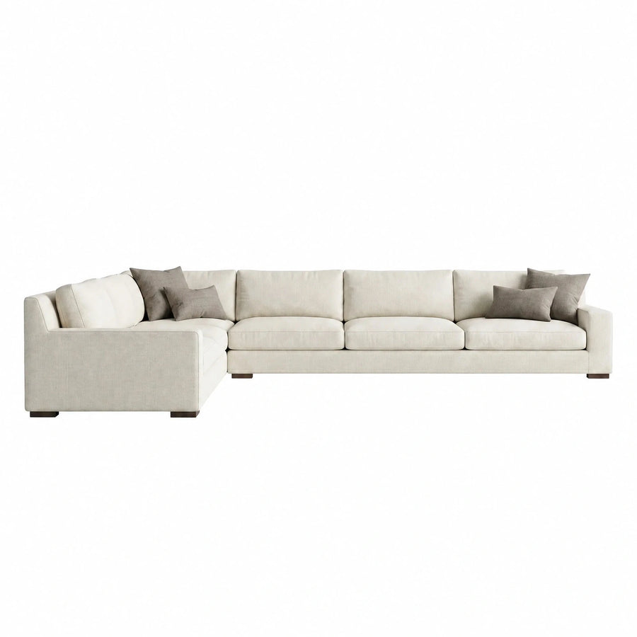 Cream Fabric L-Shaped Sectional Sofa with Pillows