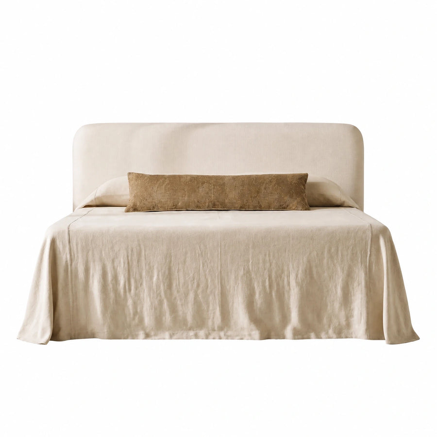 Cream Upholstered Bed with Tall Headboard