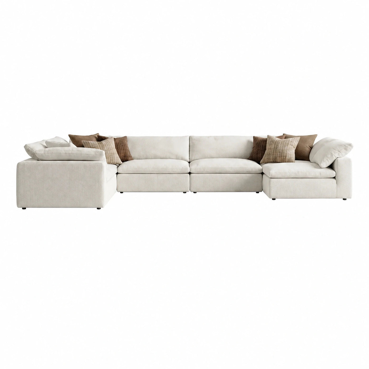 Cream Modular Sectional Sofa with Throw Pillows