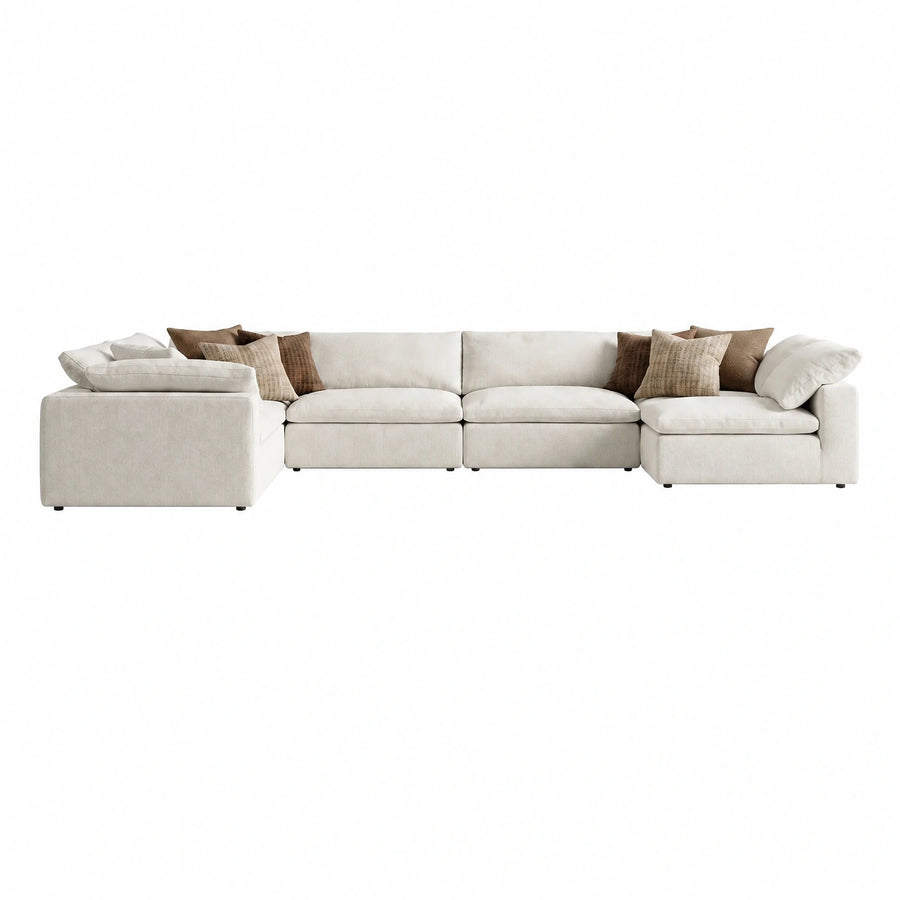Cream Modular Sectional Sofa with Throw Pillows