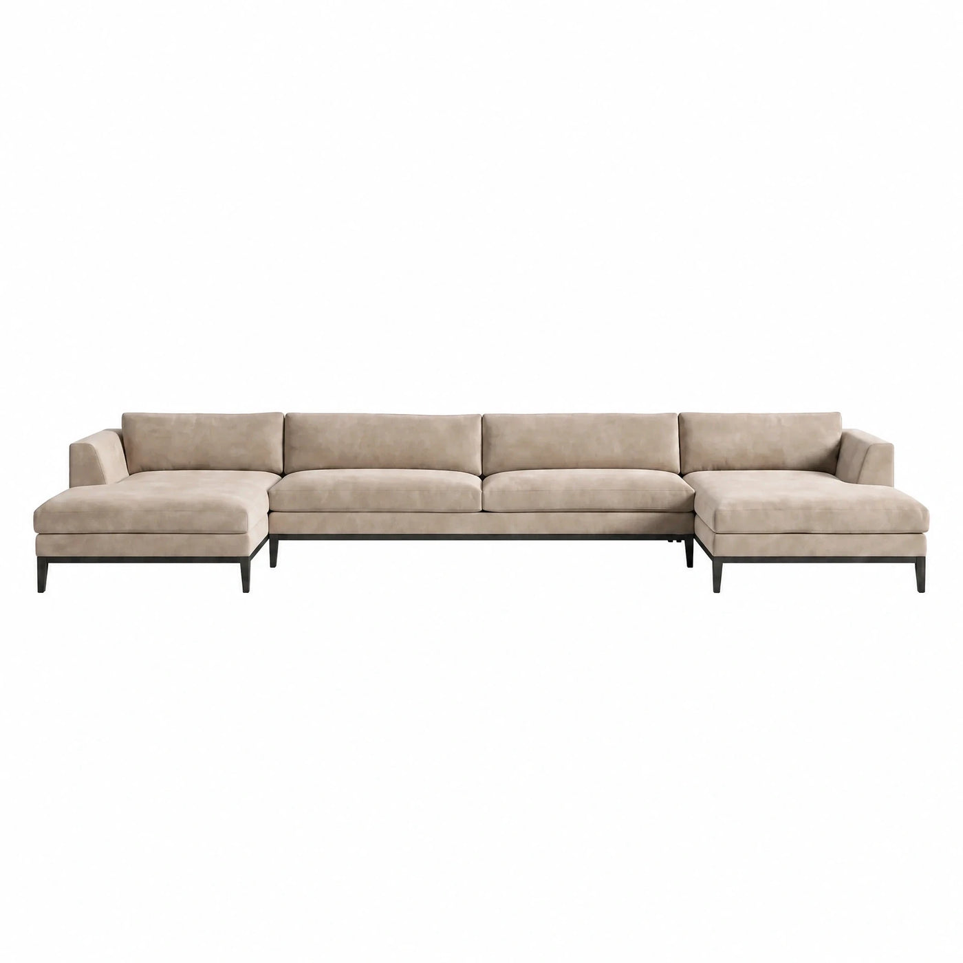 Beige Fabric U-Shaped Sectional Sofa with Dark Legs
