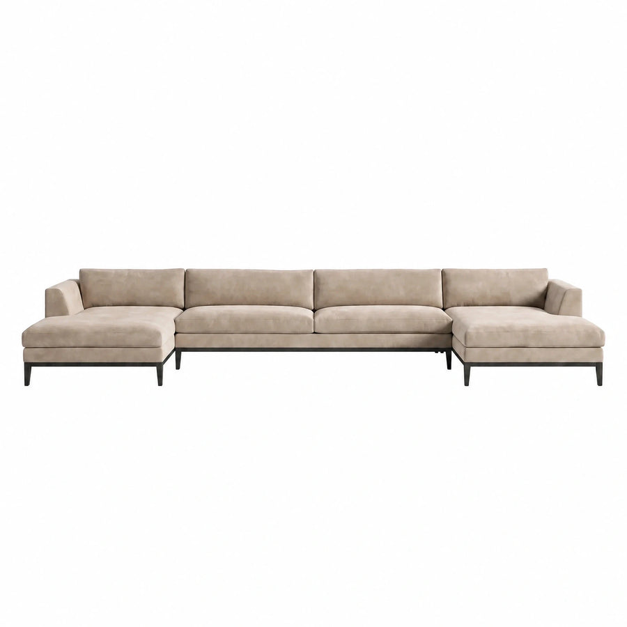 Beige Fabric U-Shaped Sectional Sofa with Dark Legs