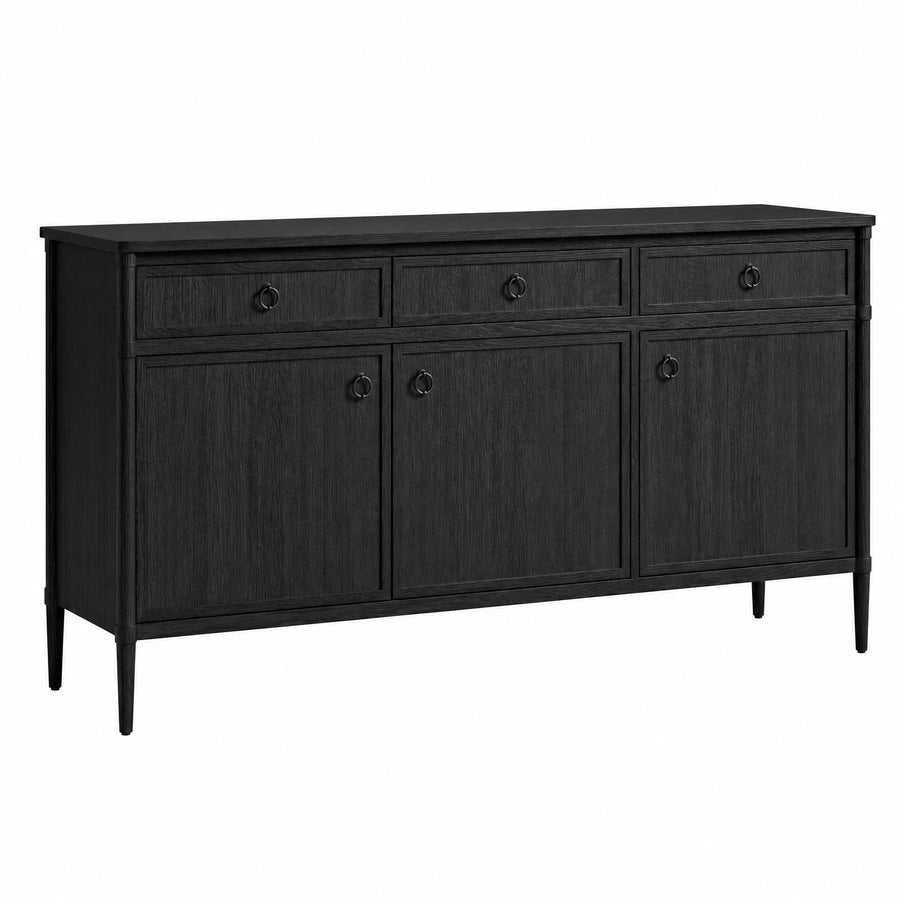 Black Wood Sideboard with Drawers and Cabinets