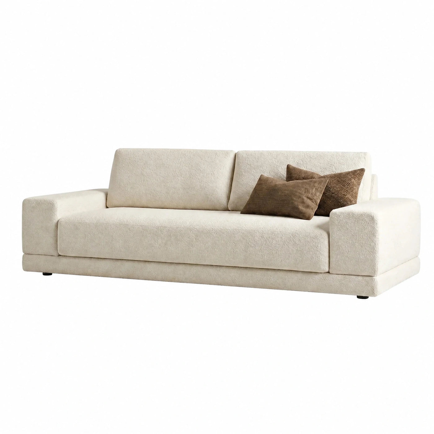 Cream Fabric Sofa with Brown Pillows