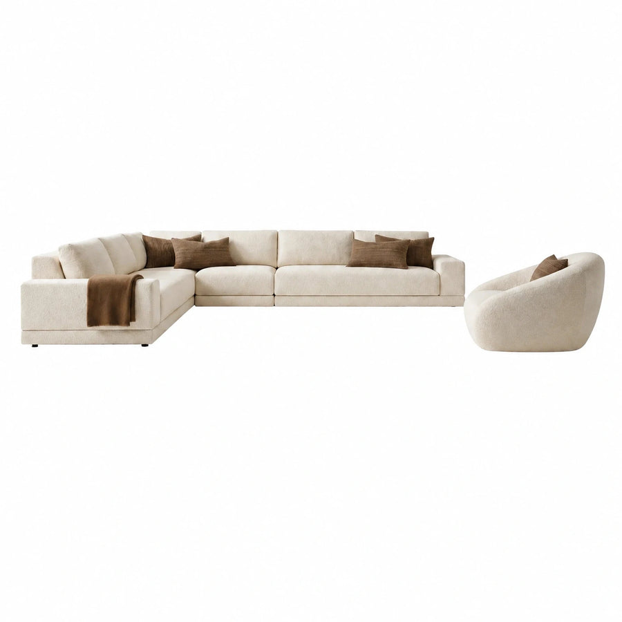 Cream Modular Sectional Sofa with Lounge Chair