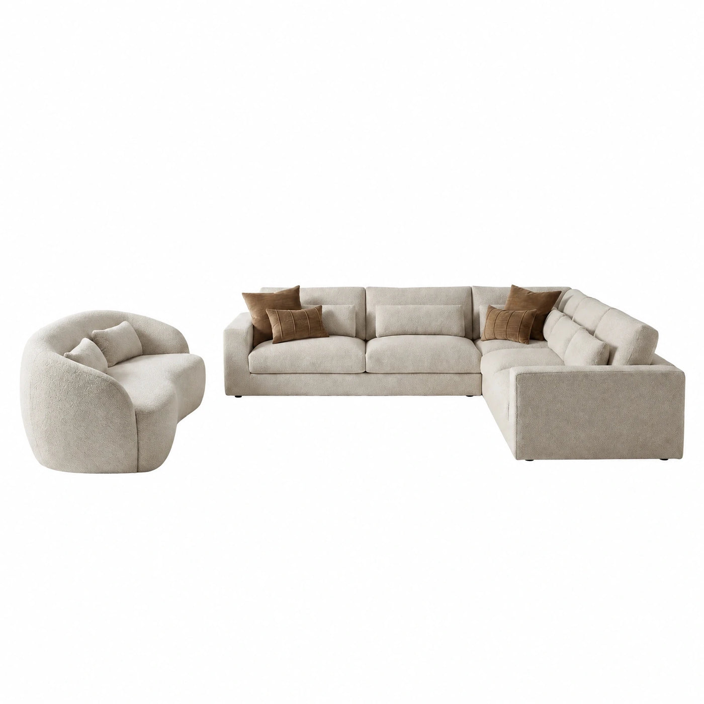Beige Modular Sectional Sofa Set with Curved Armchair
