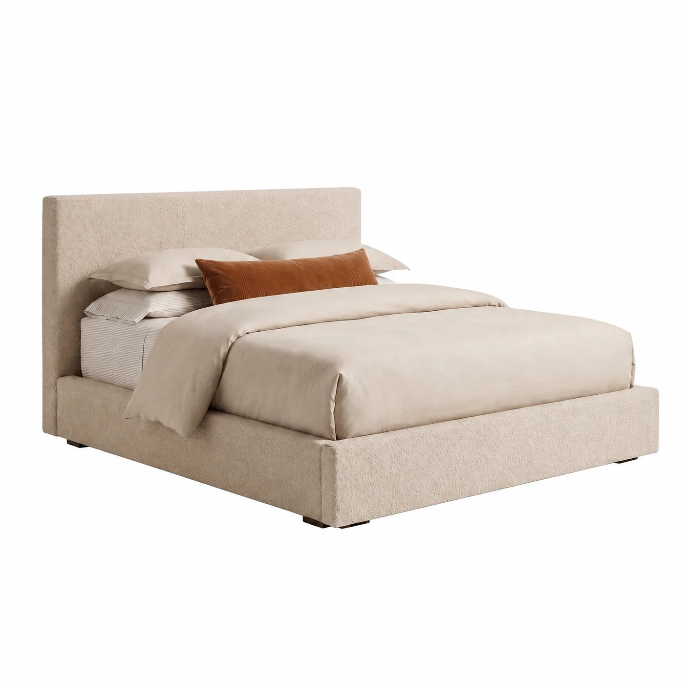 Beige Upholstered Platform Bed with Tall Headboard