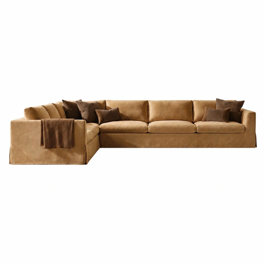 L-Shaped Sectional Sofa in Warm Camel Fabric