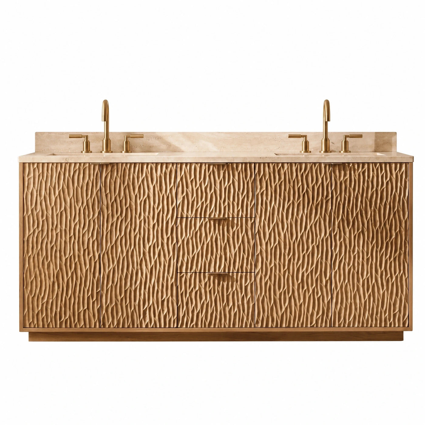 Textured Wood Double Vanity with Stone Top