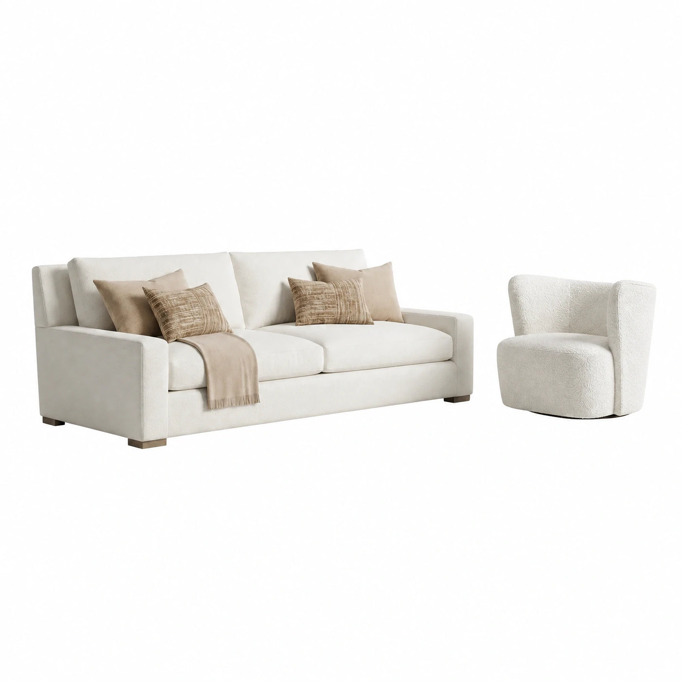 Cream Fabric Sofa and Swivel Chair Set