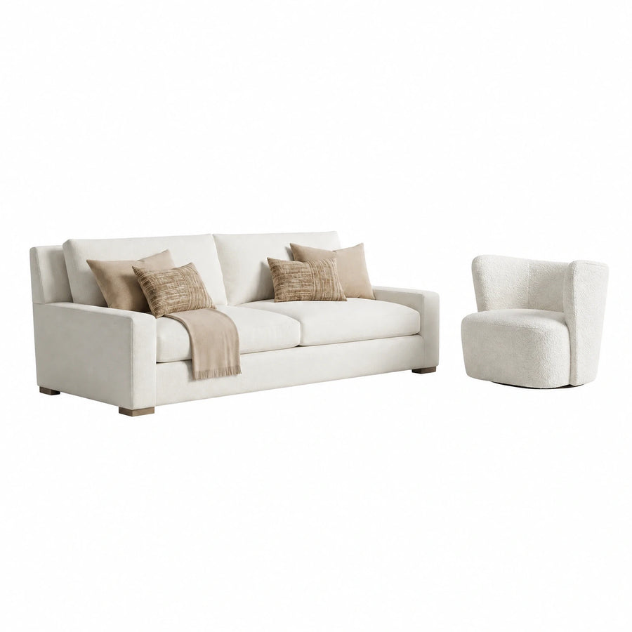 Cream Fabric Sofa and Swivel Chair Set