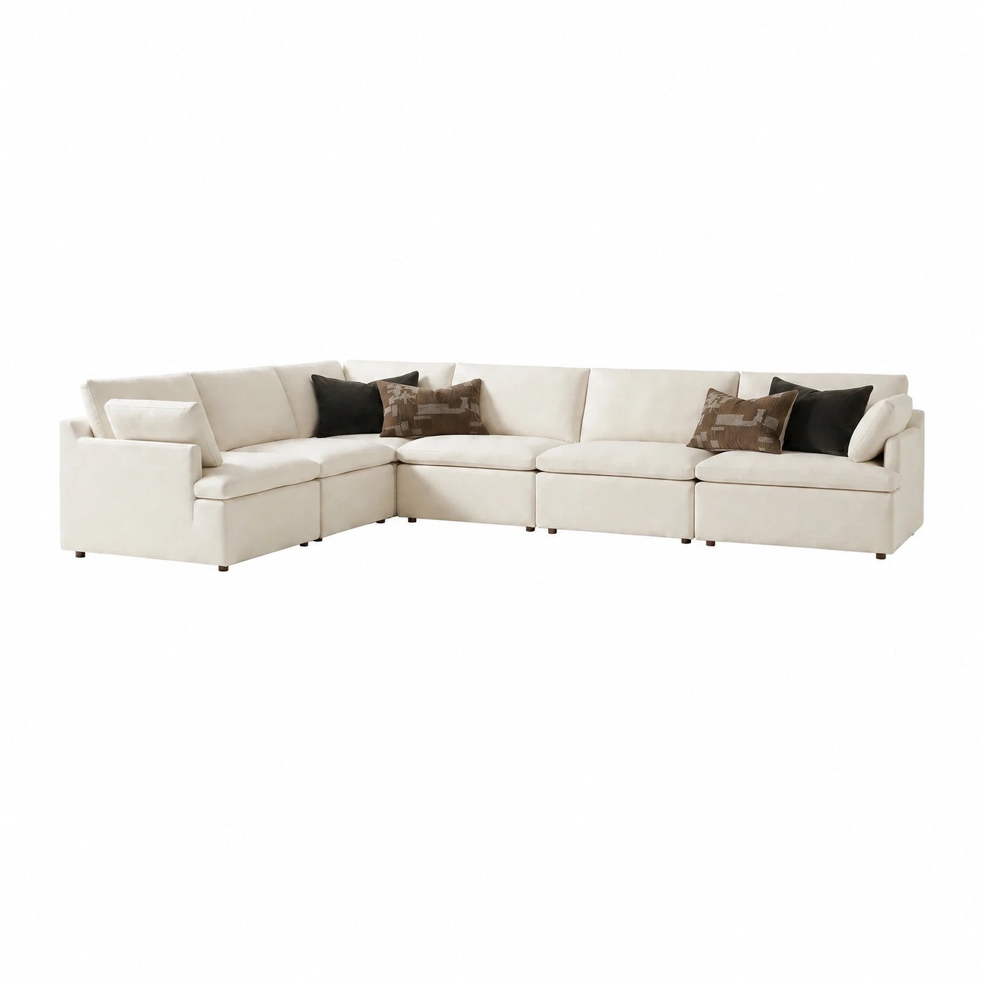 Cream Modular Sectional Sofa with Throw Pillows