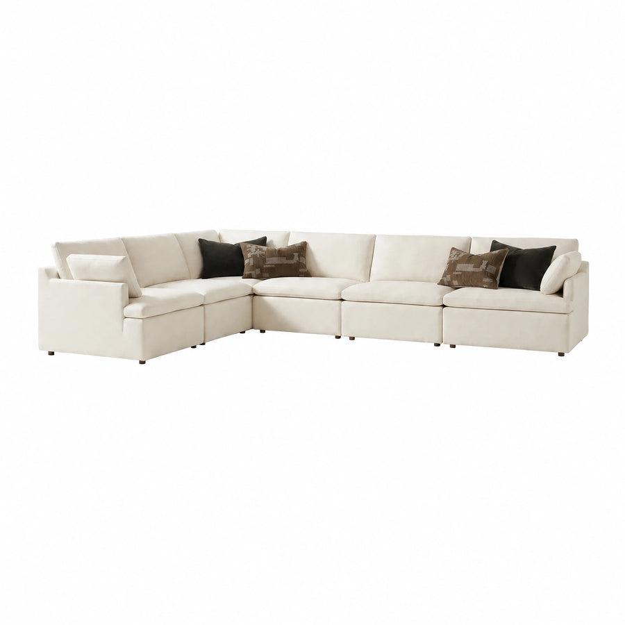 Cream Modular Sectional Sofa with Throw Pillows