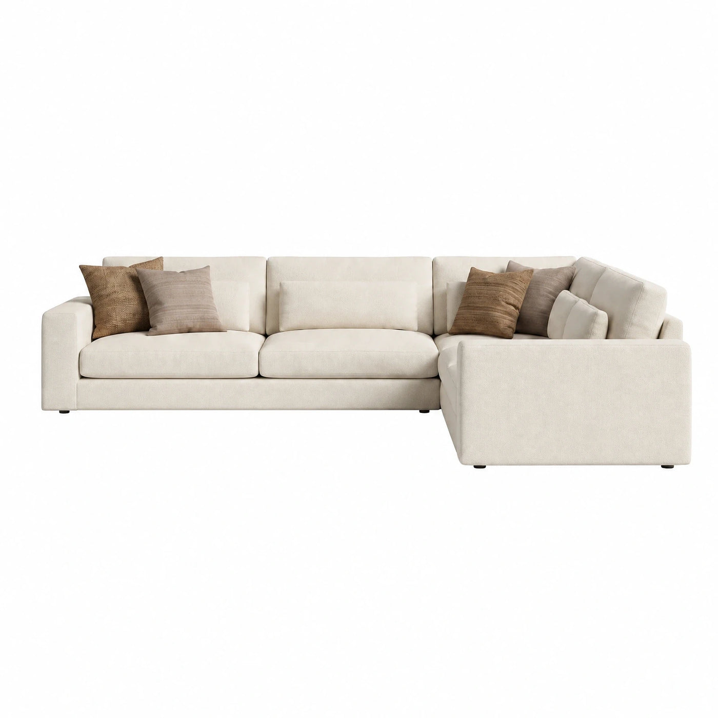 Cream Fabric L-Shaped Sectional Sofa with Pillows