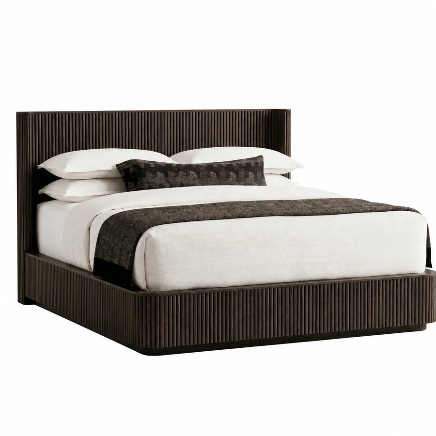 Dark Wood Fluted Panel Platform Bed