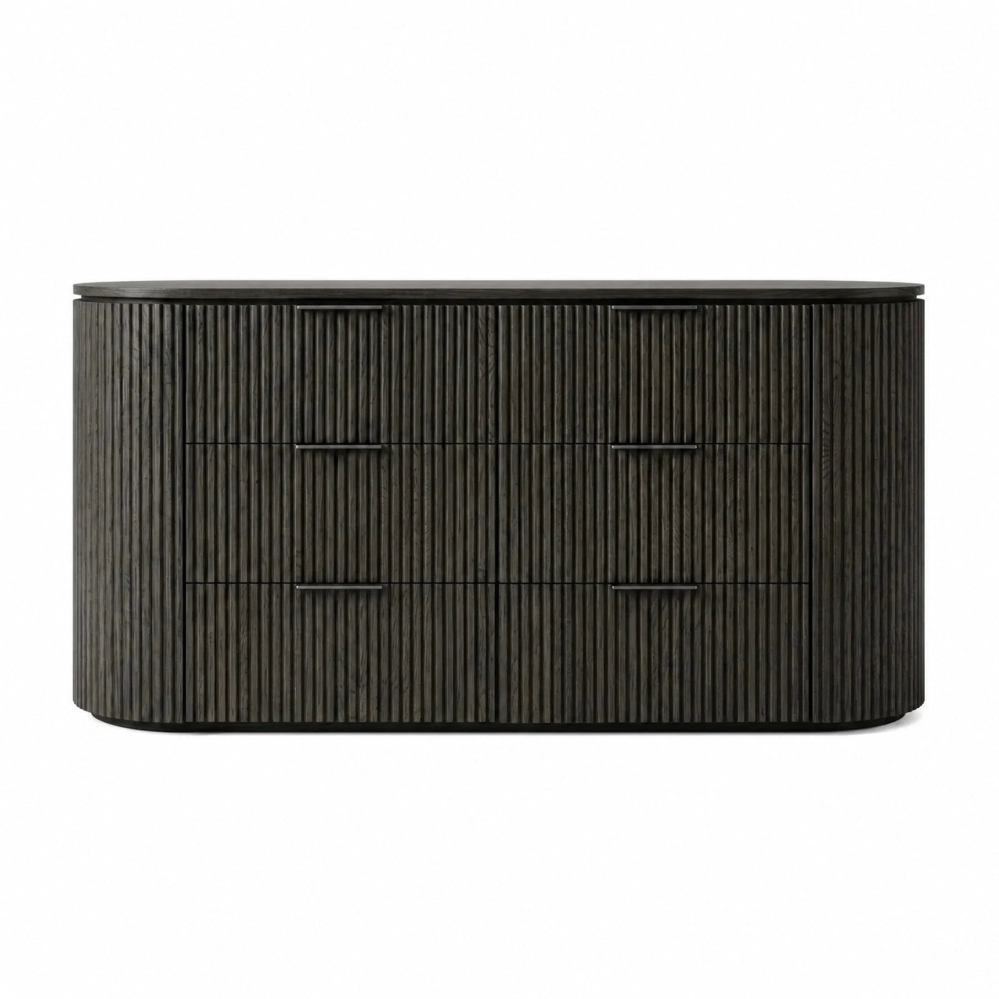 Dark Wood Fluted Sideboard with Metal Handles