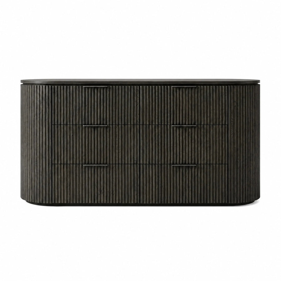 Dark Wood Fluted Sideboard with Metal Handles